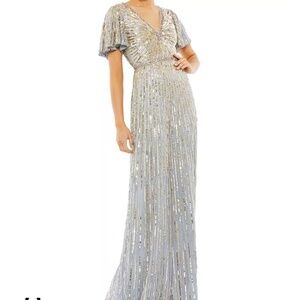 MAC DUGGAL  Women's Embellished V Neck Butterfly Sleeve Column Gown